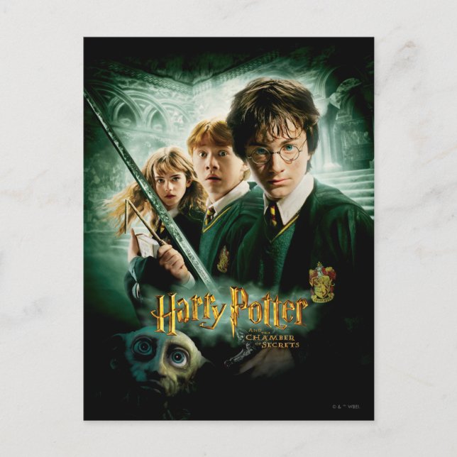 Cartão Postal Harry Potter Ron Hermione Dobby Group Shot (Frente)