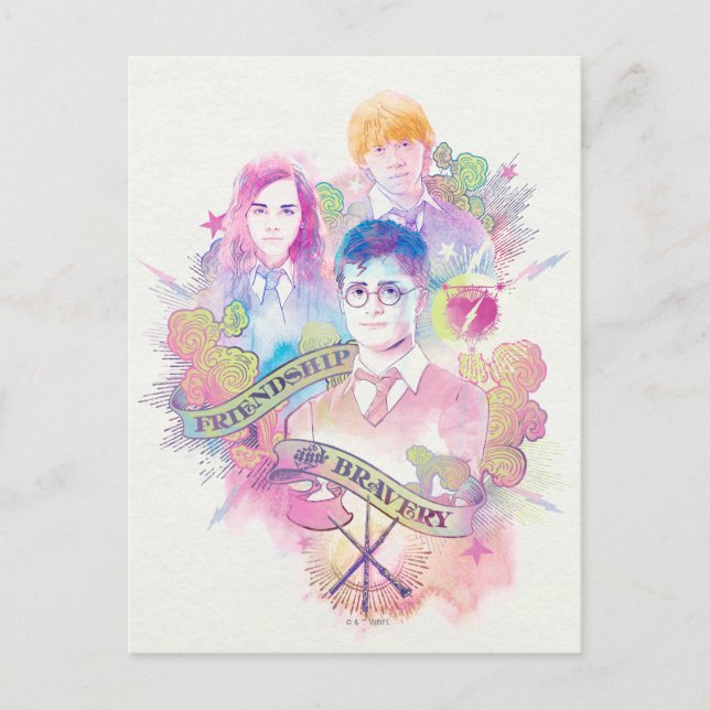 Cartão Postal Harry Potter Spell | Harry, Hermione e Ron Waterc (Frente)