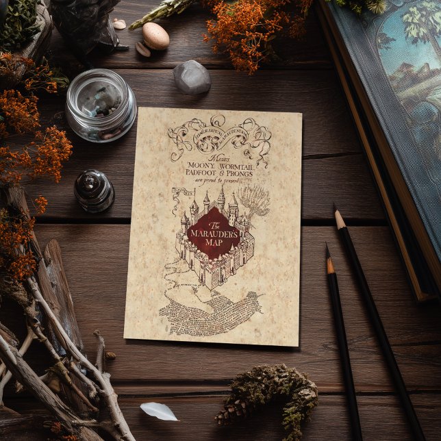 Cartão Postal Harry Potter Spell | Mapa de Marauder (Postcard on simulated table)