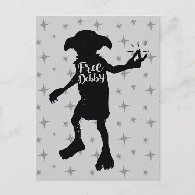 Cartão Postal Harry Potter | Tipografia Silhouette "Dobby Livre" (Frente)