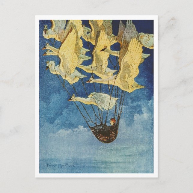 Cartão Postal Harry Rountree Child voando com Cisnes Selvagens (Frente)