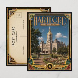 Cartão Postal Hartford Connecticut Arte Deco Vintage Era de Ouro