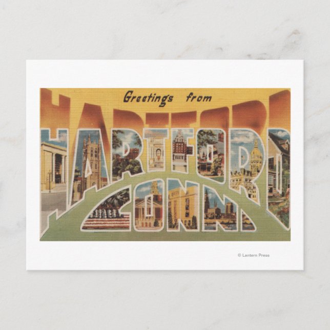 Cartão Postal Hartford, Connecticut - Cenas com Letra Grande 3 (Frente)