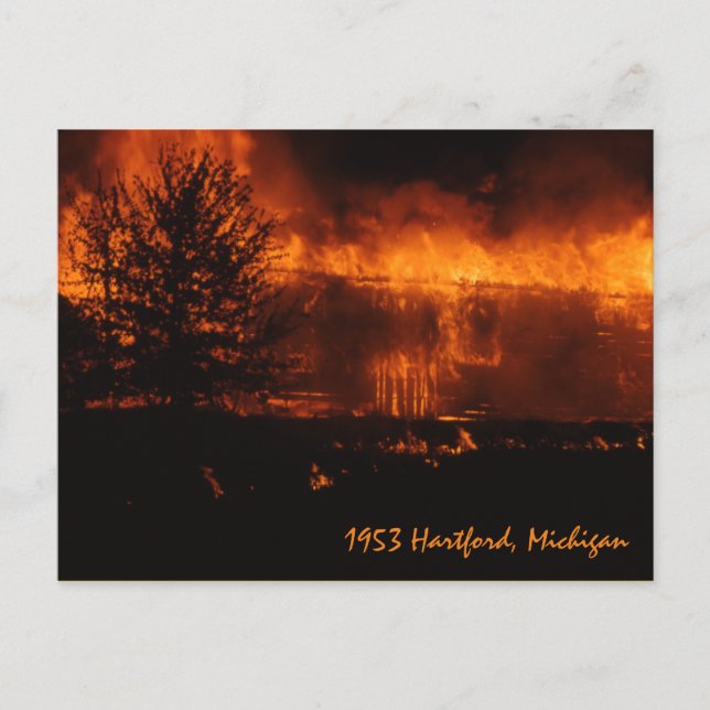 Cartão Postal Hartford Michigan House On Fire, 1953 (Frente)