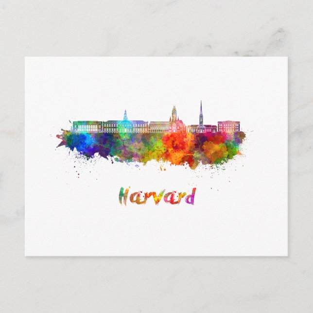 Cartão Postal Harvard skyline in watercolor (Frente)