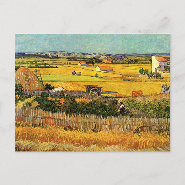 Cartão Postal Harvest at La Crau, Montmajour by Vincent van Gogh (Frente)