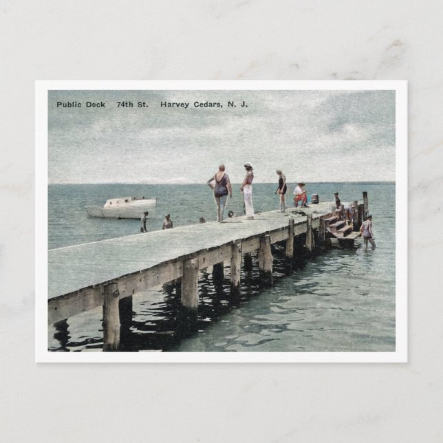 Cartão Postal Harvey Cedars NJ Boat Dock 1930 (Frente)