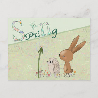 Cartão Postal Hase und Igel im Frühling