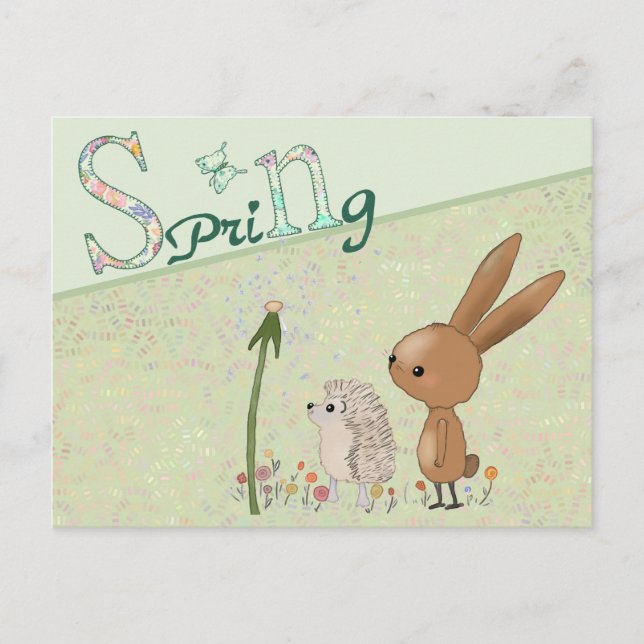 Cartão Postal Hase und Igel im Frühling (Frente)