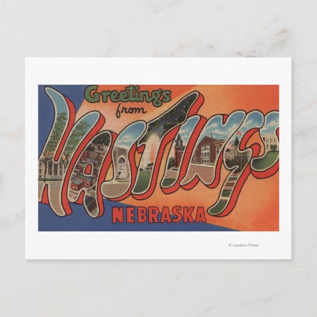 Cartão Postal Hastings, Nebraska - Grandes Cenas de Letra (Frente)