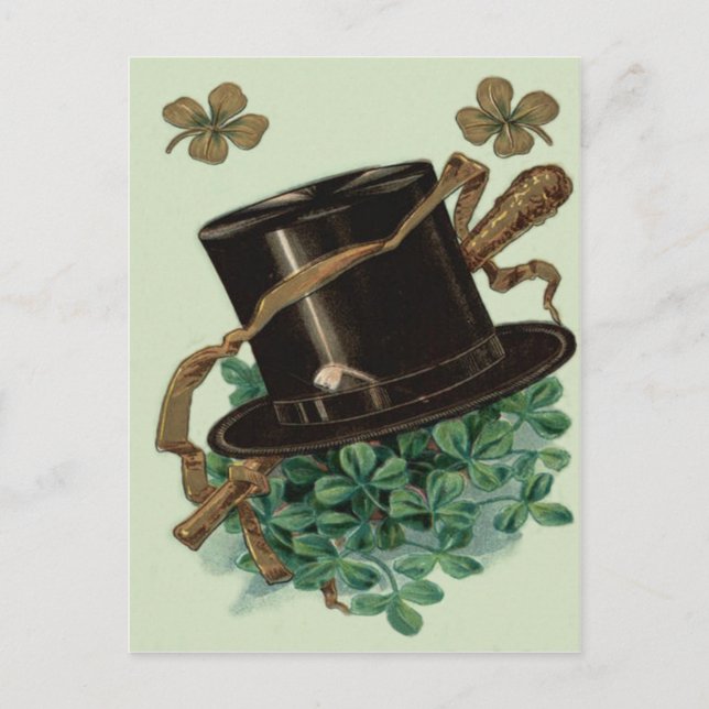 Cartão Postal Hat Clay Pipe Shamrock Four Leaf Clover Shillelagh (Frente)