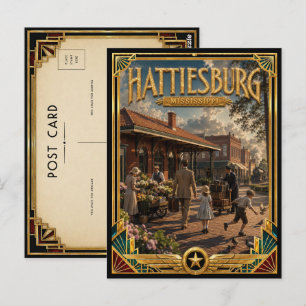 Cartão Postal Hattiesburg Mississippi Arte Deco Vintage Dourado