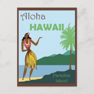 Cartão Postal Havaí Aloha Dançarina de Hula Viagem Antiga