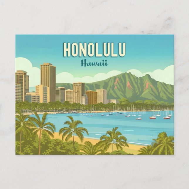 Cartão Postal Havaí Antigo, Praia da Baía de Hanauma Honolulu (Frente)