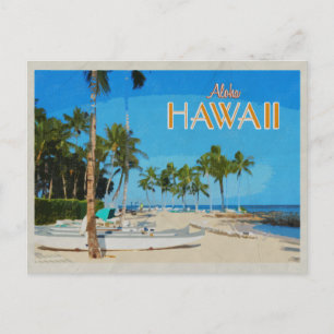 Cartão Postal Havaí Canoa Outrigger Palmeiras Viagem Vintage 