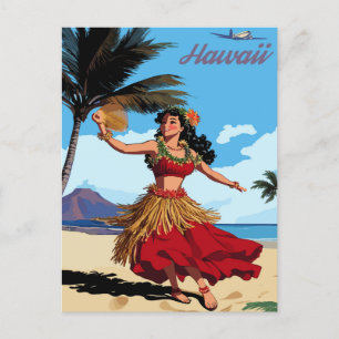 Cartão Postal Havaí, dançando Hula Girl na praia, Viagem