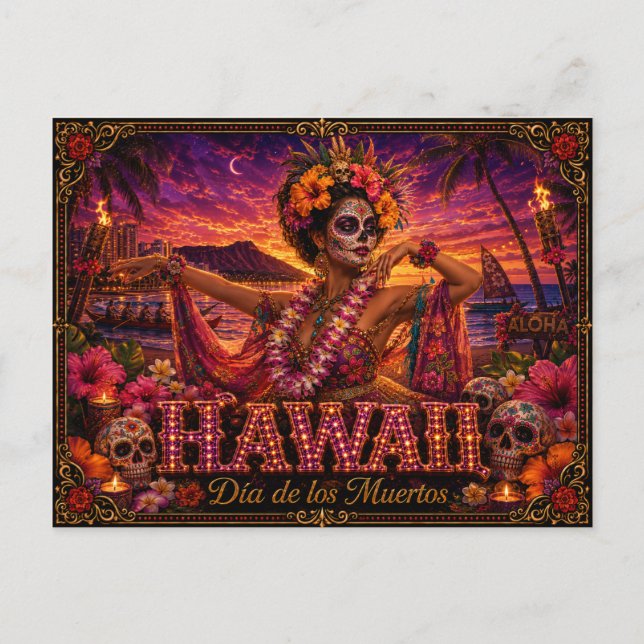 Cartão Postal Havaí Dia dos Mortos Retro (Frente)