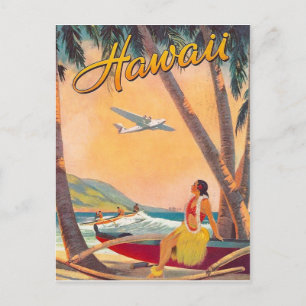 Cartão Postal Havaí, garota hula na costa trópica, companhia a