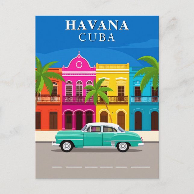 Cartão Postal Havana Cuba Carro Antigo Viagem (Frente)