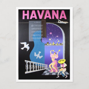 Cartão Postal Havana, Cuba, dança à noite, companhia aérea vi