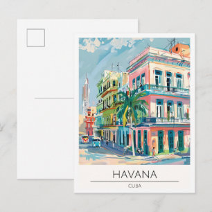 Cartão Postal Havana Cuba Ilustração de Arte Vintage Viagem