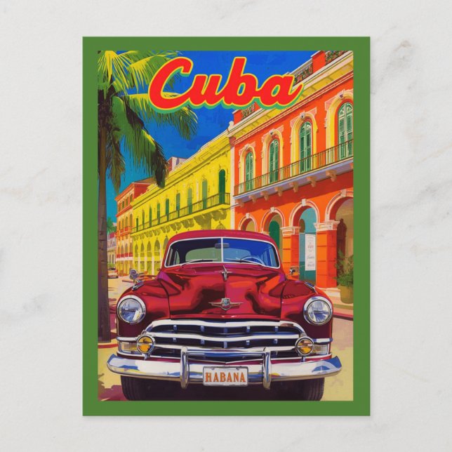 Cartão Postal Havana Cuba Retro Viagem - Carro Antigo Colonial (Frente)