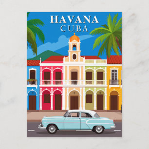 Cartão Postal Havana Cuba Viagem Carro Antigo e Arquitetura 