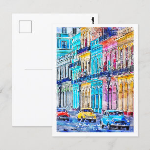 Cartão Postal Havana Cuba Viagem Place Watercolor