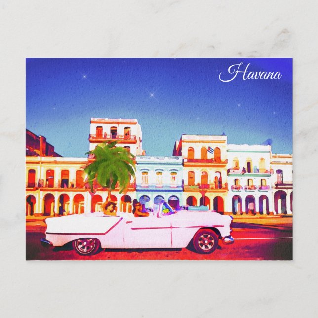 Cartão Postal Havana Cuba Watercolor Viagem (Frente)
