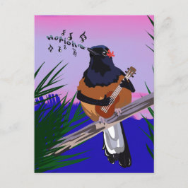 Cartão Postal Hawaiai Shama Bird tocando ukulele