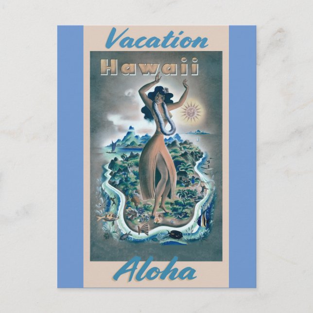 Cartão Postal Hawaii Aloha Hula Dancer Viagens vintage (Frente)