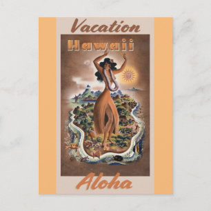 Cartão Postal Hawaii Aloha Hula Dancer Viagens vintage
