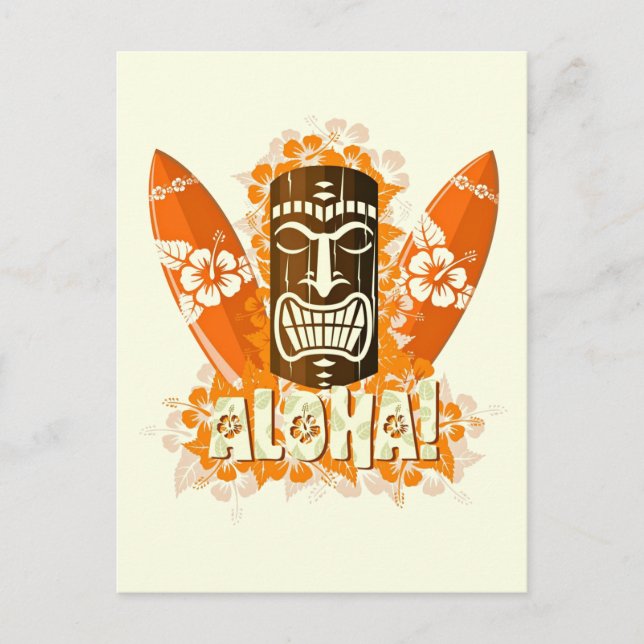 Cartão Postal Hawaii Aloha Luau Tiki Mask (Frente)