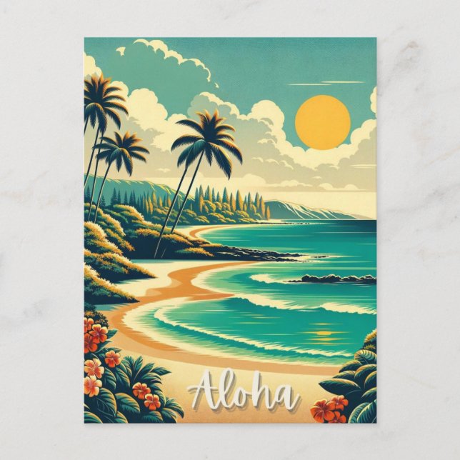 Cartão Postal Hawaii Beach Scene Aloha Hawaiian Souvenir Gifts (Frente)