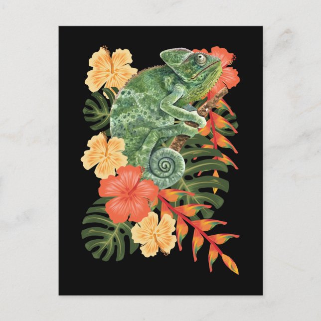 Cartão Postal Hawaii Chameleon Flower Reptile (Frente)