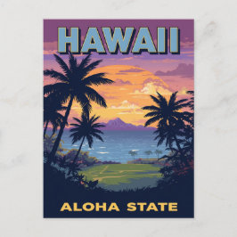 Cartão Postal Hawaii Estado Aloha Vintage Pôr do Sol Palmeiras