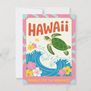 Cartão Postal Hawaii EUA Tartaruga Marinha Hibisco Mahalo Retro