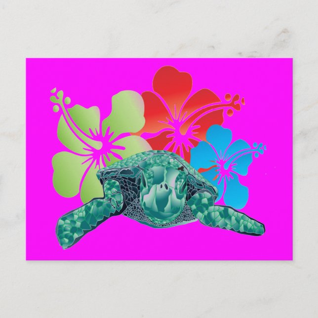 Cartão Postal Hawaii Hibiscus Turtle (Frente)