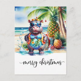 Cartão Postal Hawaii Hippo celebrating Christmas at the beach 