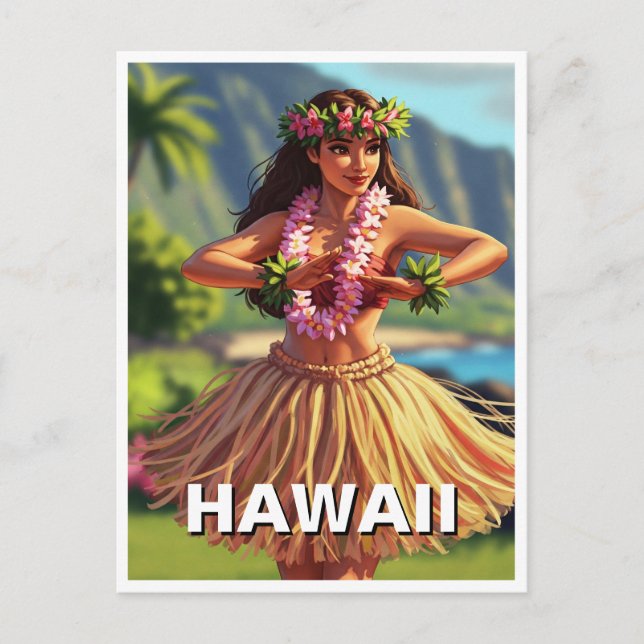 Cartão Postal Hawaii Hula Dancer Viagem (Frente)
