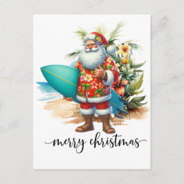 Cartão Postal Hawaii Santa Claus is holding surf board Christmas