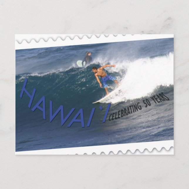 Cartão Postal Hawaii statehood 50th anniversary postcard- surfer (Frente)