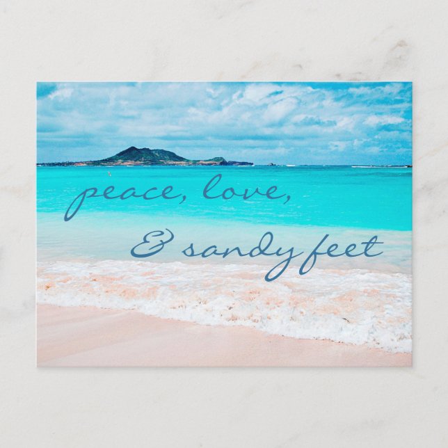 Cartão Postal Hawaii Tropical Beach Peace Love Sandy Feet Script (Frente)
