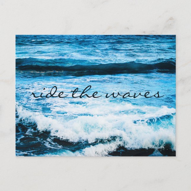 Cartão Postal Hawaii Tropical Blue Ocean Ride the Waves Script (Frente)