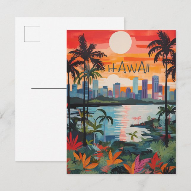 Cartão Postal Hawaii USA Travel City Painting Aesthetic (Frente/Verso)