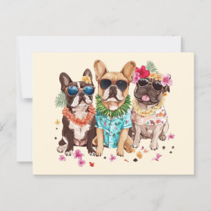 Cartão Postal Hawaiian French Bulldog Flower Lei