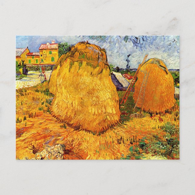 Cartão Postal Haystacks em Provença por Vincent van Gogh (Frente)