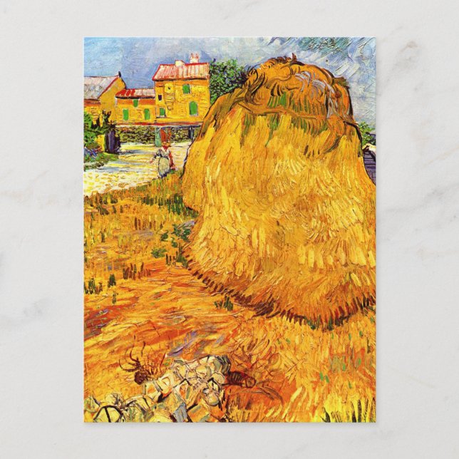 Cartão Postal Haystacks em Provença por Vincent van Gogh (Frente)