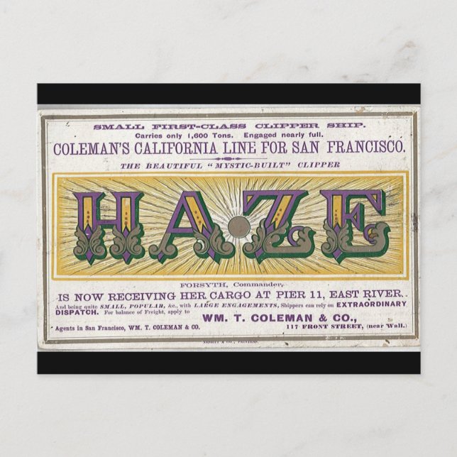 Cartão Postal Haze Clipper Sailship 1900 (Frente)