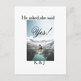 Cartão Postal He asked she said yes engagement photo name stylis
